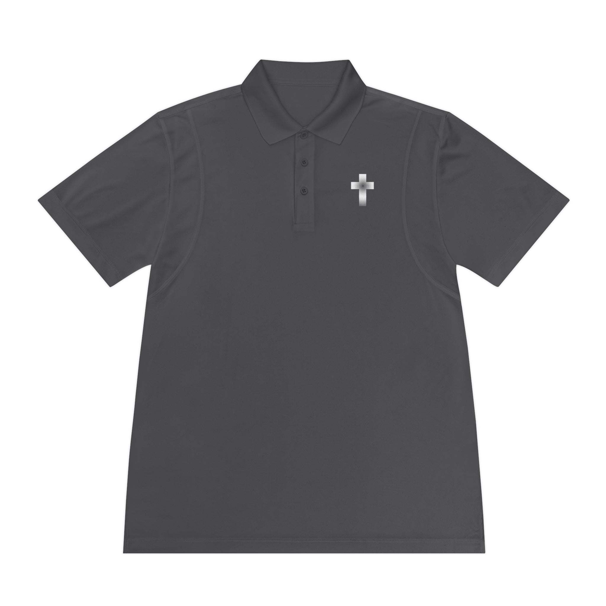 Men's Polo Shirt - Subtle Black Cross Chest Logo, Sport Casual