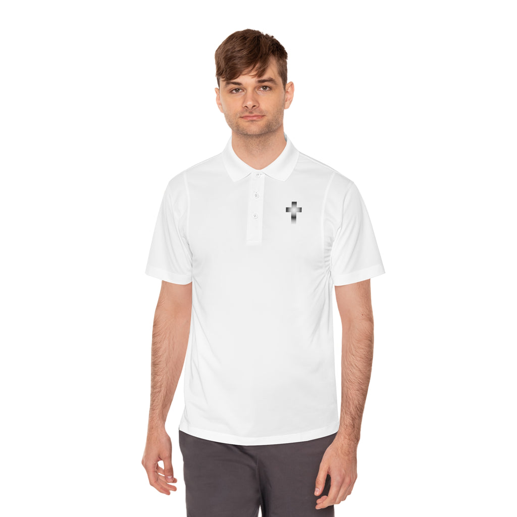 Men's Polo Shirt - Subtle Black Cross Chest Logo, Sport Casual