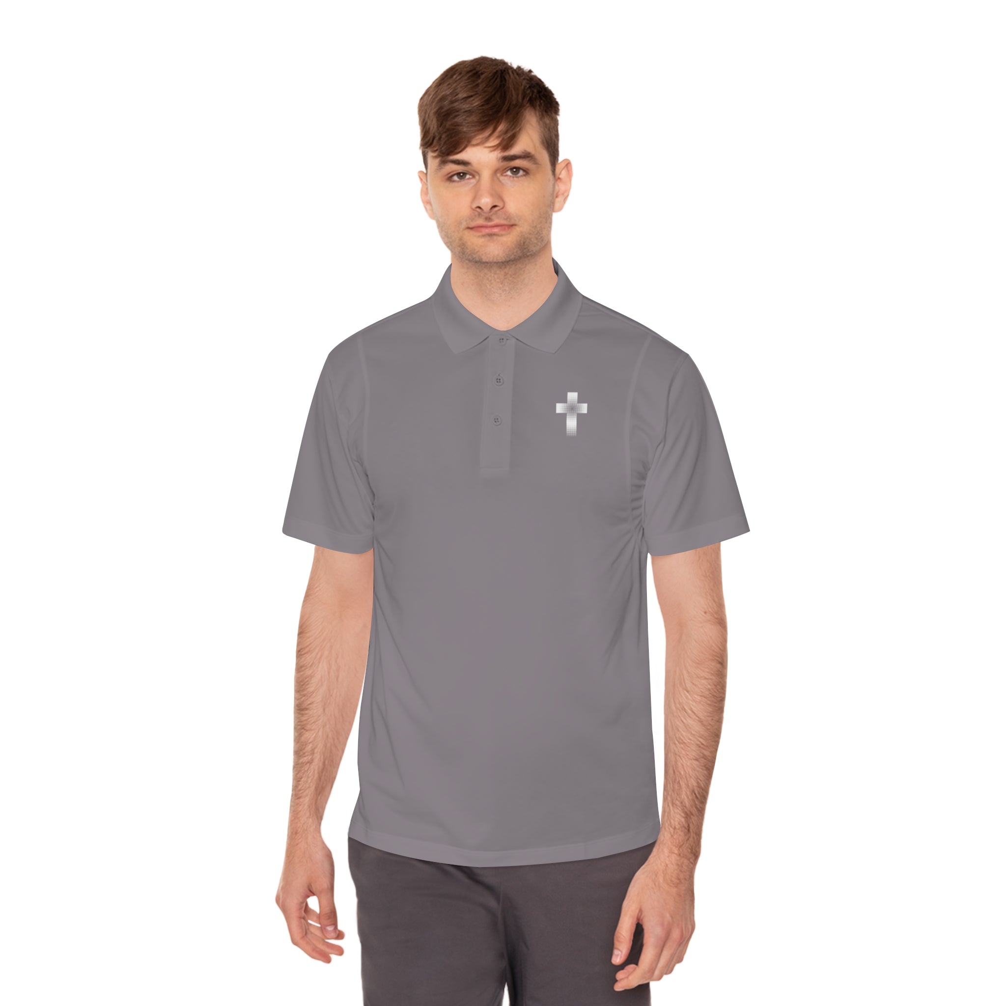 Men's Polo Shirt - Subtle Black Cross Chest Logo, Sport Casual