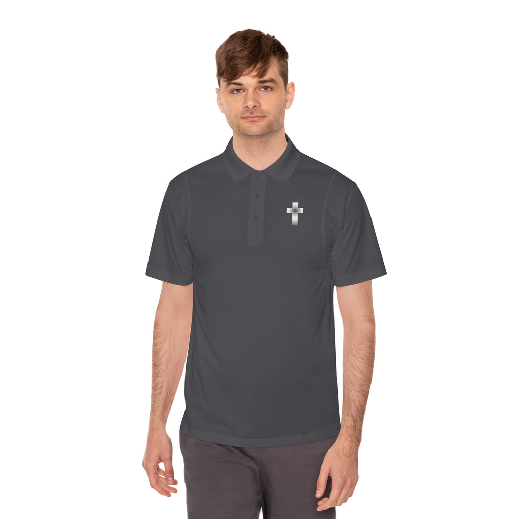 Men's Polo Shirt - Subtle Black Cross Chest Logo, Sport Casual